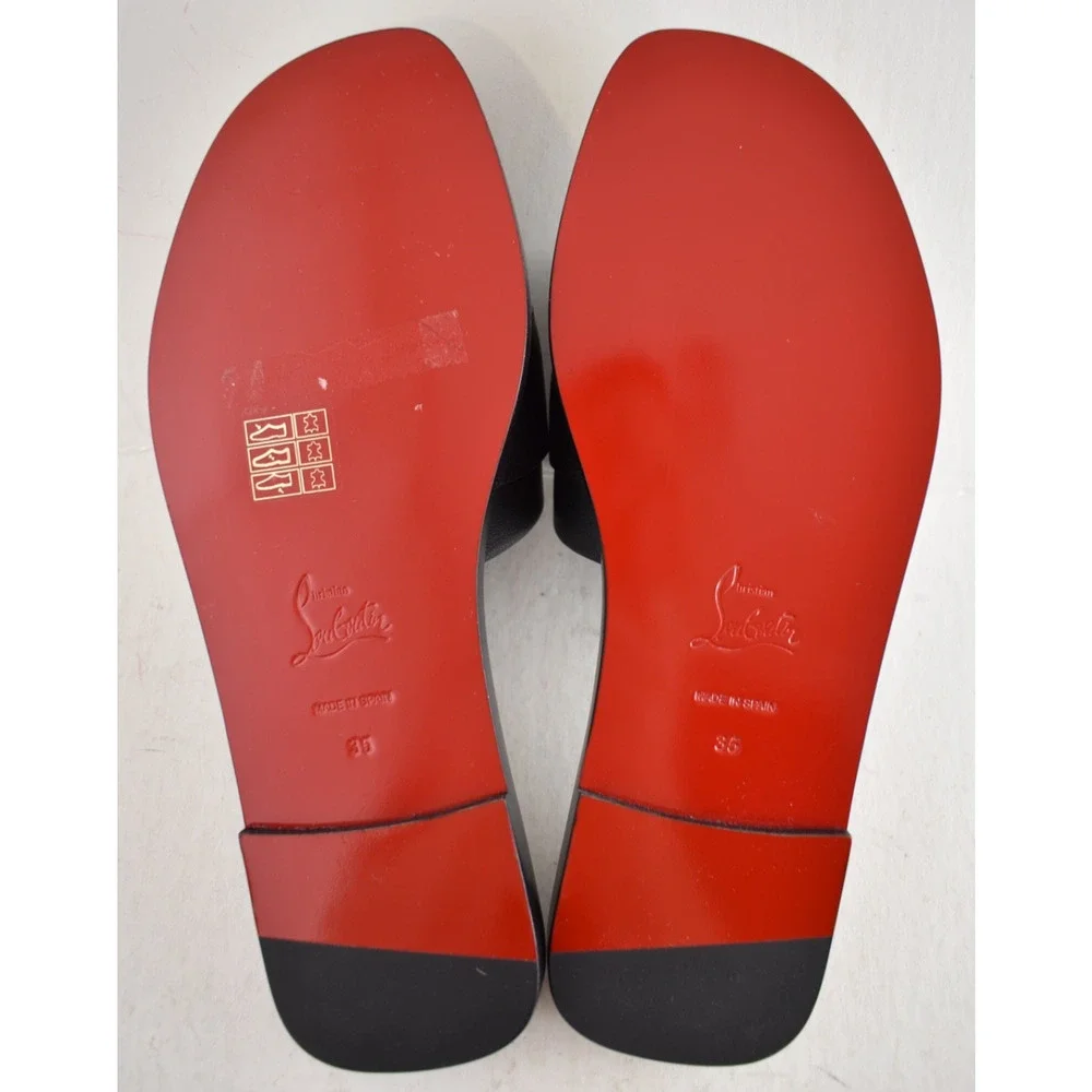 Christian Louboutin Chambelimule Donna Flat Black Calf Leather Slide Sandal 35